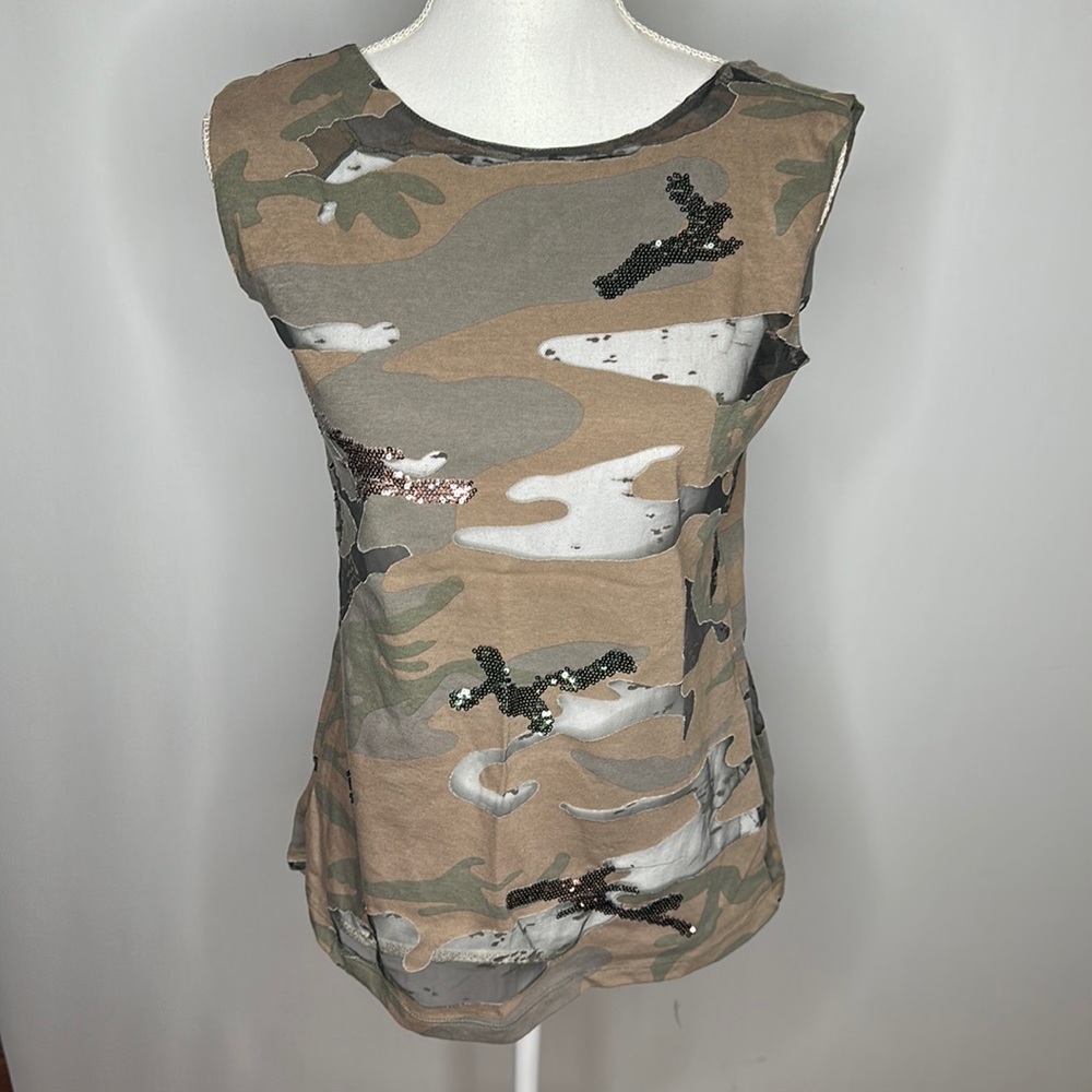 Ermanna Scervino Street camouflage sequins sheer top size 10 unique top